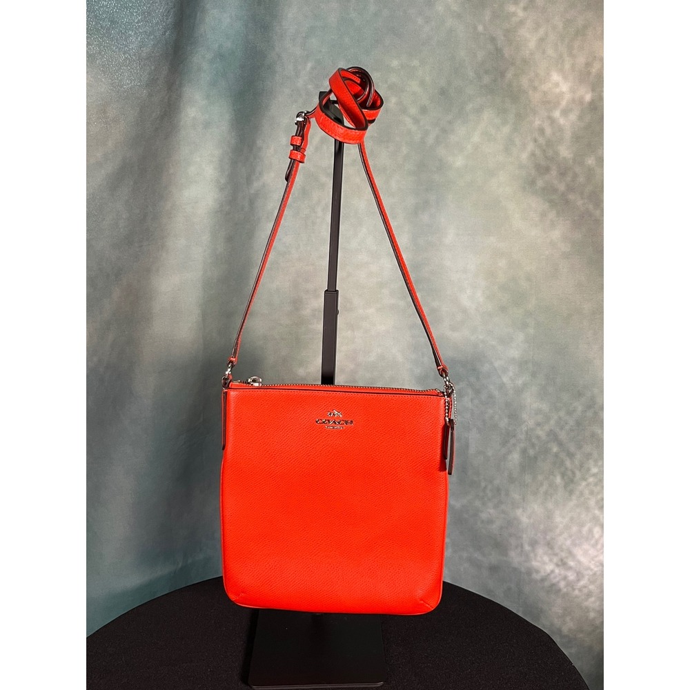 Coach North South Crossbody Red Orange Crossgrain Leather Silver Hardware F52657